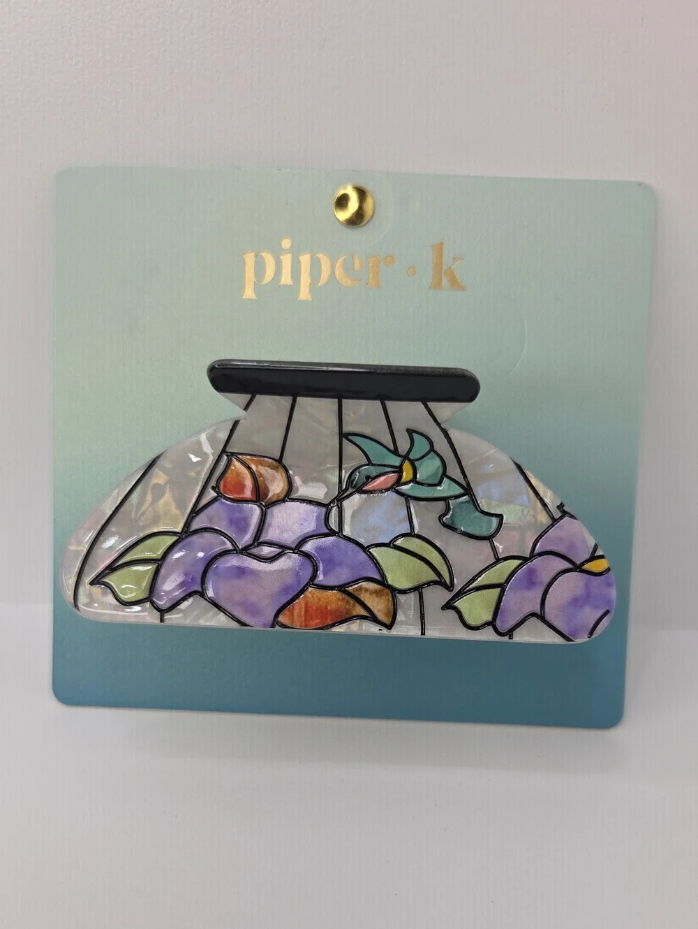 💜▪️Piper K ▪️Purple Floral Stained-Glass Resin Hair Claw